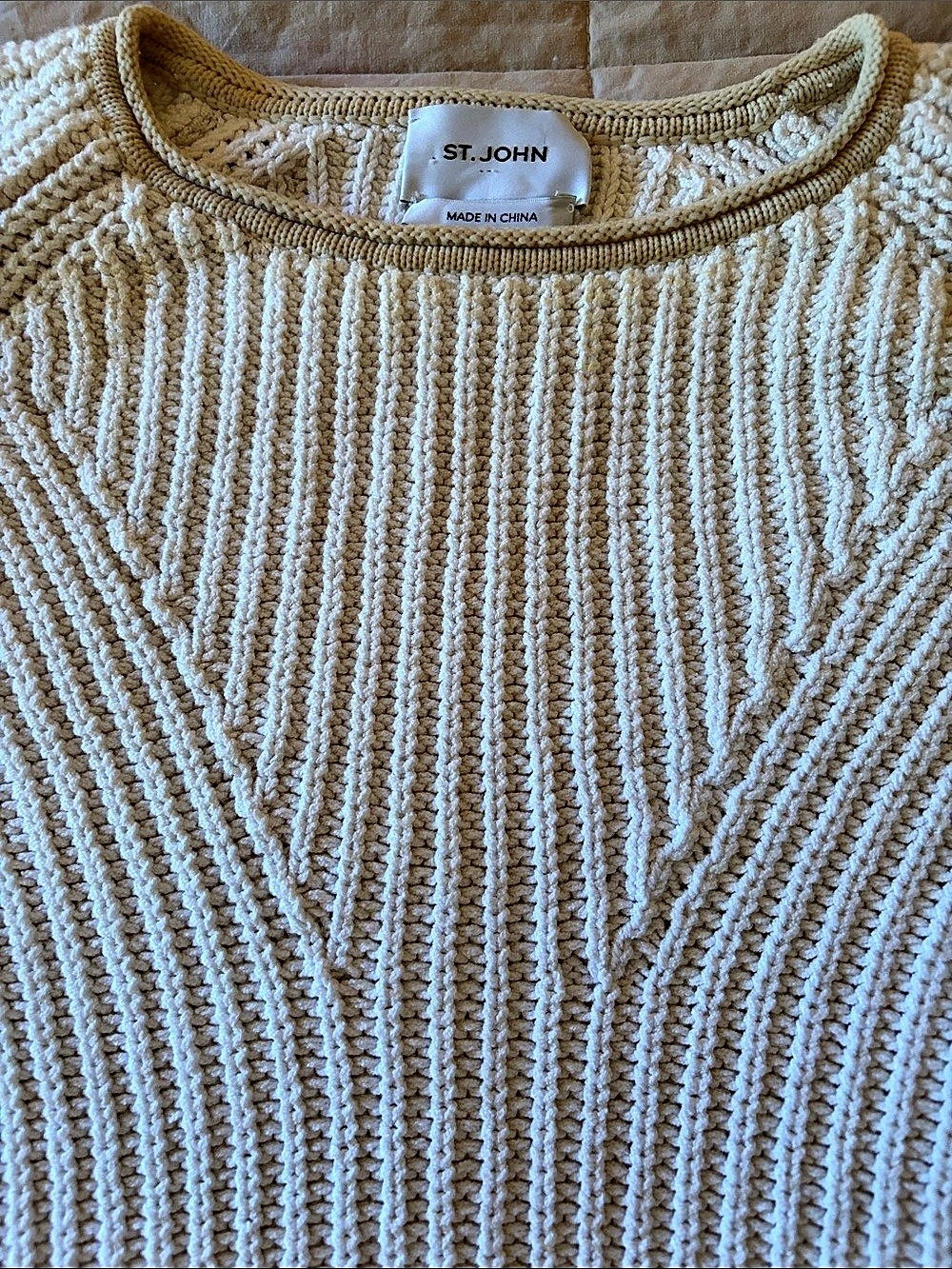 St. John Cream Geometric Knit Sweater Size Medium - Picture 2 of 8